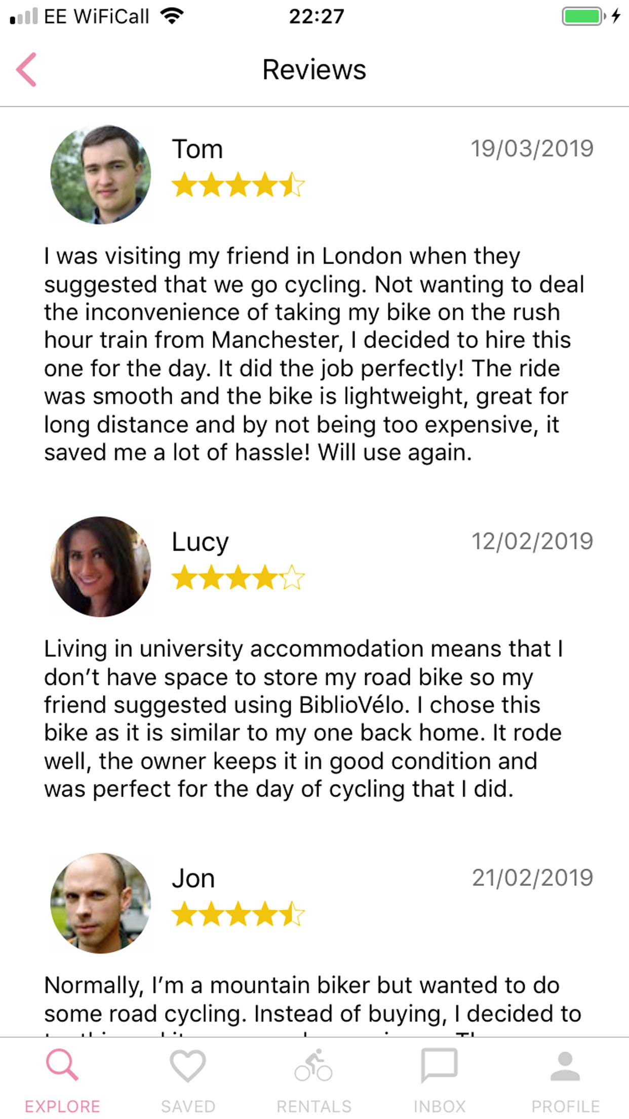 BiblioVélo Reviews Screen